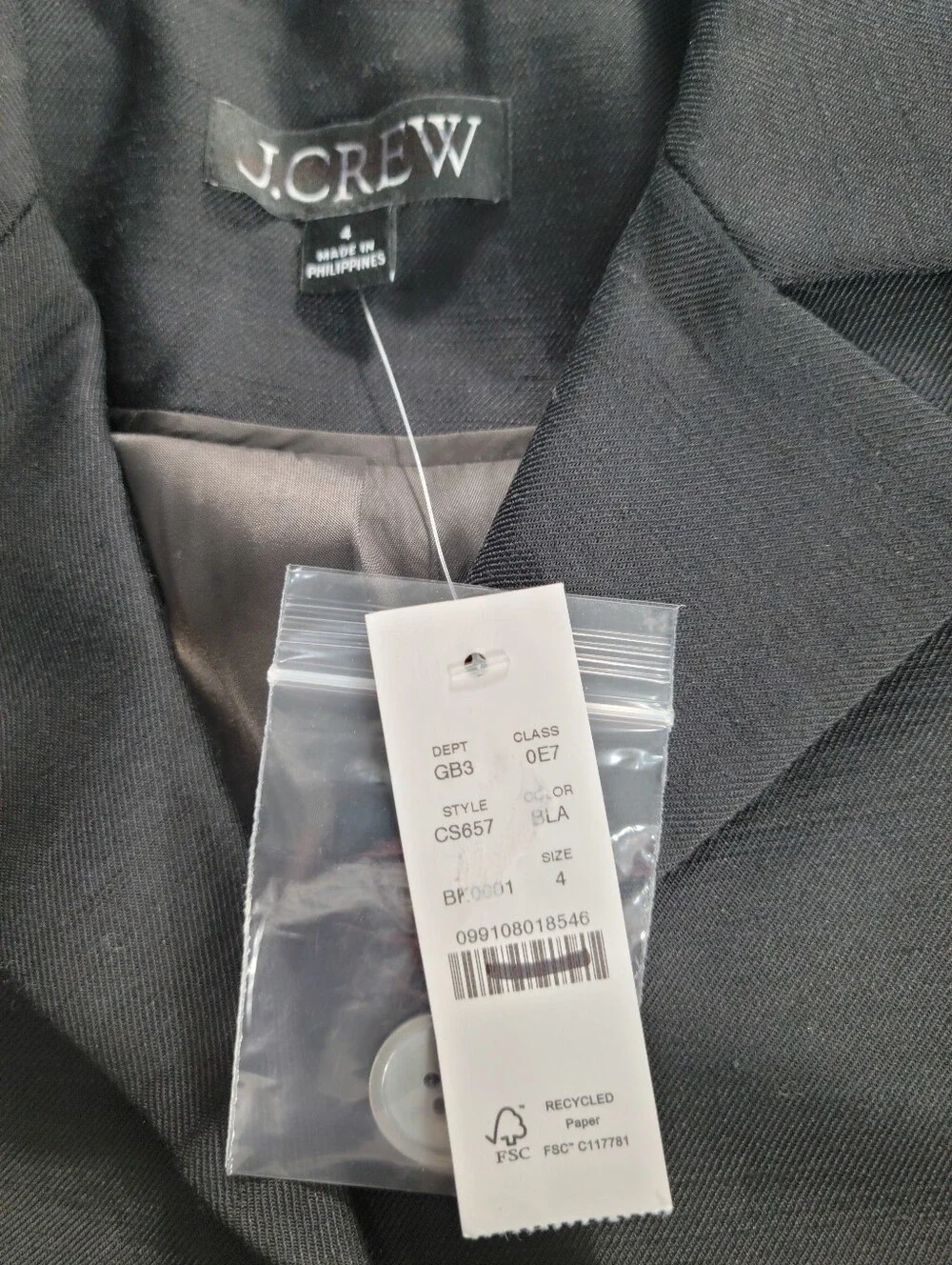 J Crew Lenore lady blazer in Gramercy linen blend NZ459 Size 4 NEW Black